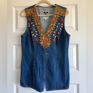 Vintage ROPA Embroidered Denim Vest Womens Medium Boho Western Floral 90s